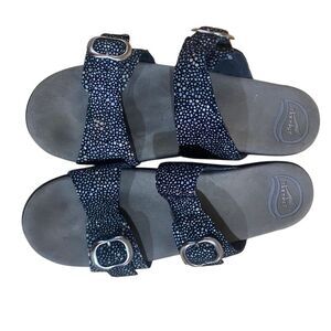 Dansko Sophie Shagreen Black Leather Polka Dot Wedge Heel Sandals Size 40 (US 9.